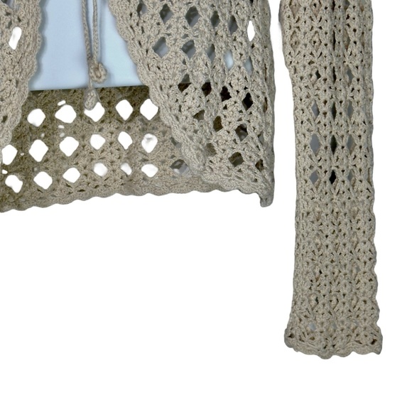 Premiere Collection Cream Crochet Boho Cardigan Cottagecore Long Sleeve Medium - Picture 5 of 11